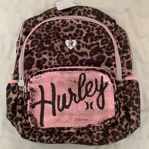 NWT Hurley Flip Sequin Pocket Backpack - Leopard